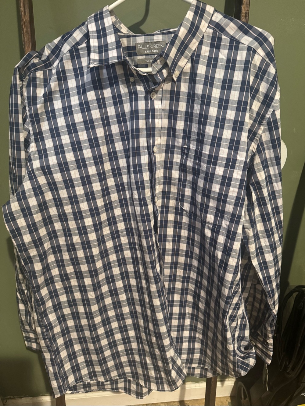 Falls Creek Navy and White Plaid Button-Down Shirt